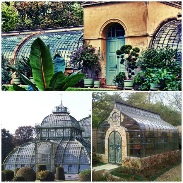 Collage of three huge and impressive greenhouses